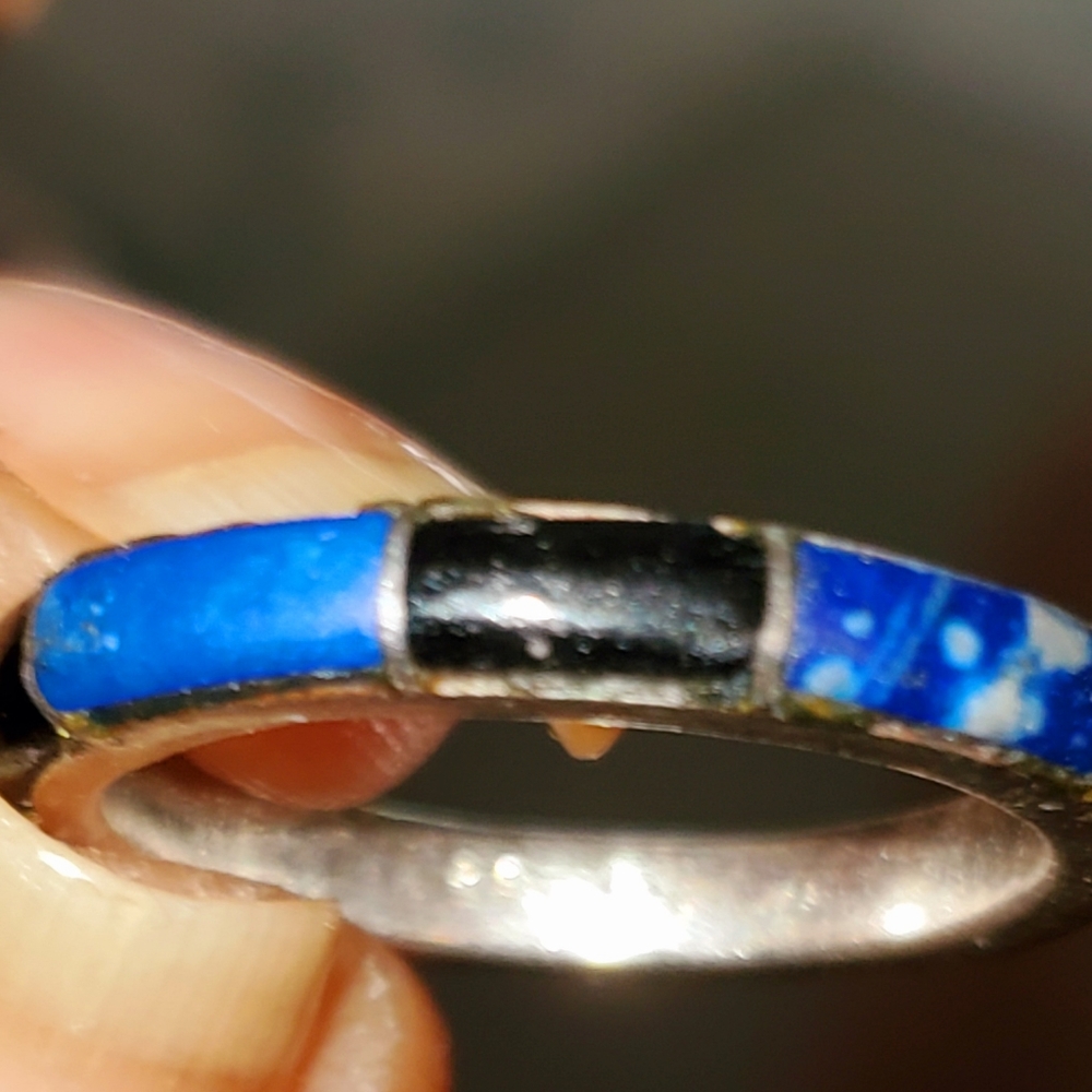 Natural Lapis and Onyx Sterling Band